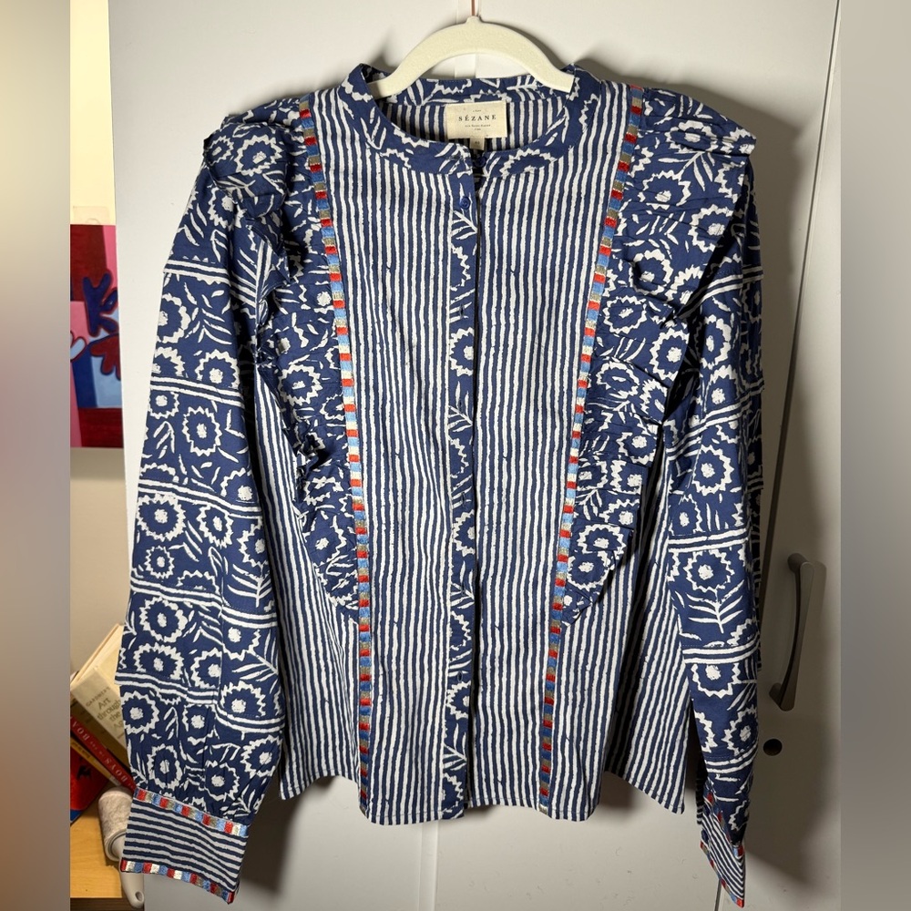Sezane Coletta Shirt Rayure Mix Blue - Size 8